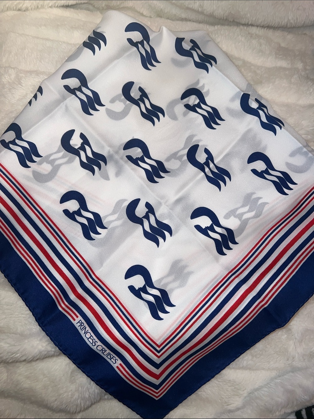 Vintage Princess Cruises Sea Witch Nautical Scarf Made in Italy Red White Blue - Picture 3 of 5